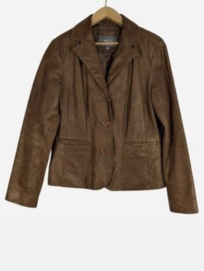 Apt. 9 Suede Brown 100% Leather Blazer Jacket Womens Large